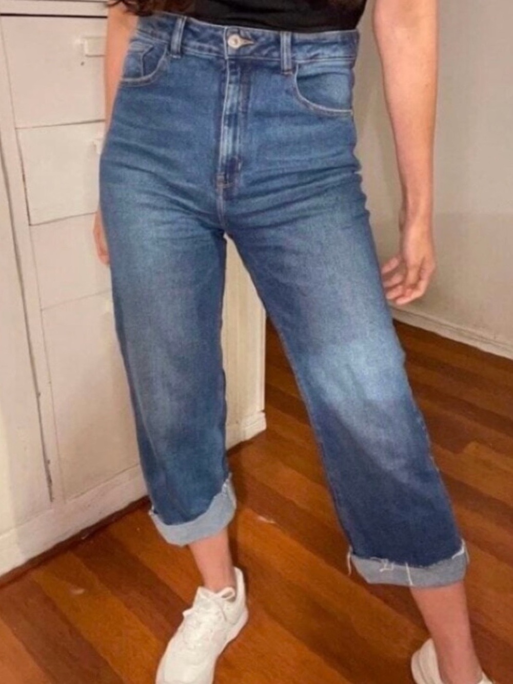 NAF NAF Cropped High-Waist Jeans in Blue Denim